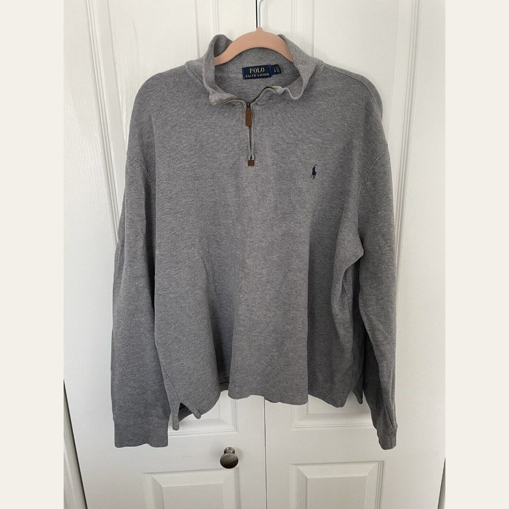 Polo Ralph Lauren Mens Pullover Sweater Grey MockNeck 1/4 Zip Long Sleeve Large